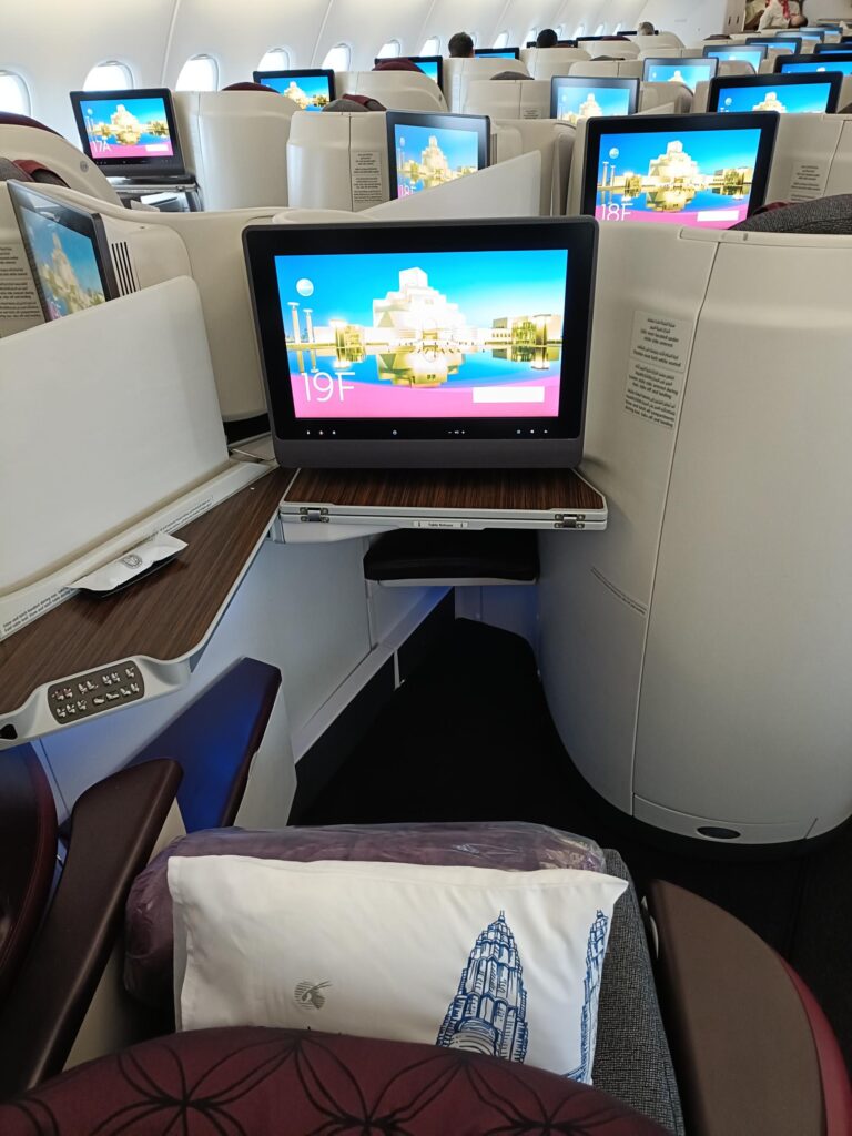 Televisión en Qatar Airways A380 de Business Class