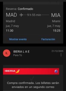reservar vuelo Madrid Miami en business class con Avios de Iberia en la app