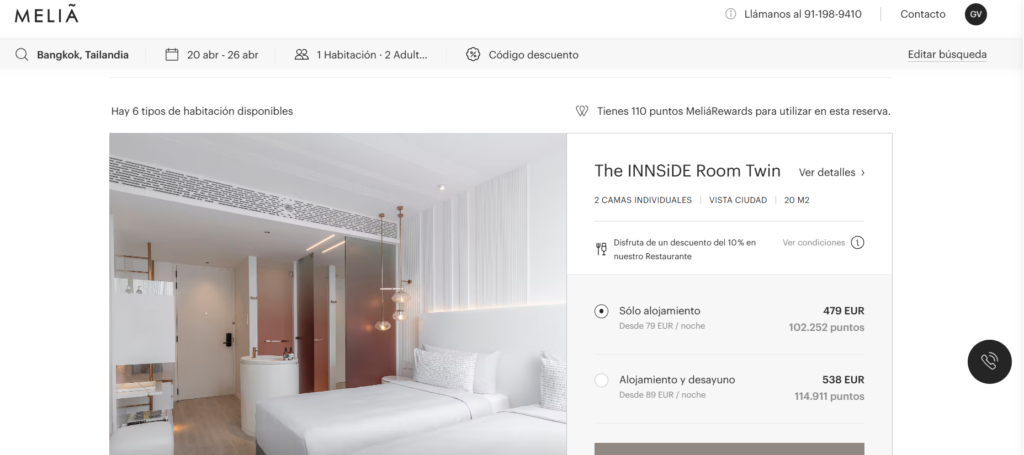 Melia the innside Bangkok con los membership rewards (puntos) de American Express y Programa Entre Amigos