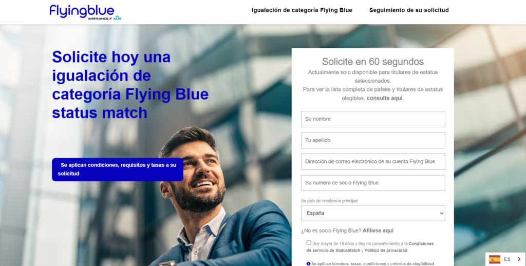 Air France status match flyong blue statusmatch.com