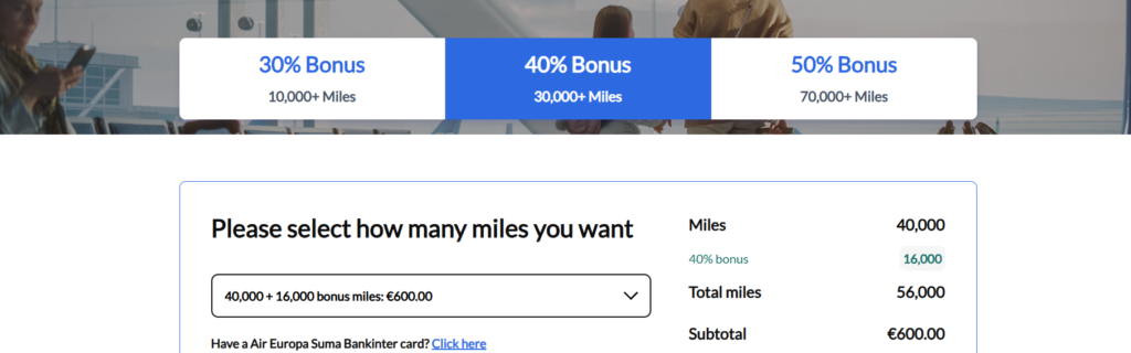 Air Europa venta de millas con bonus hasta 50%