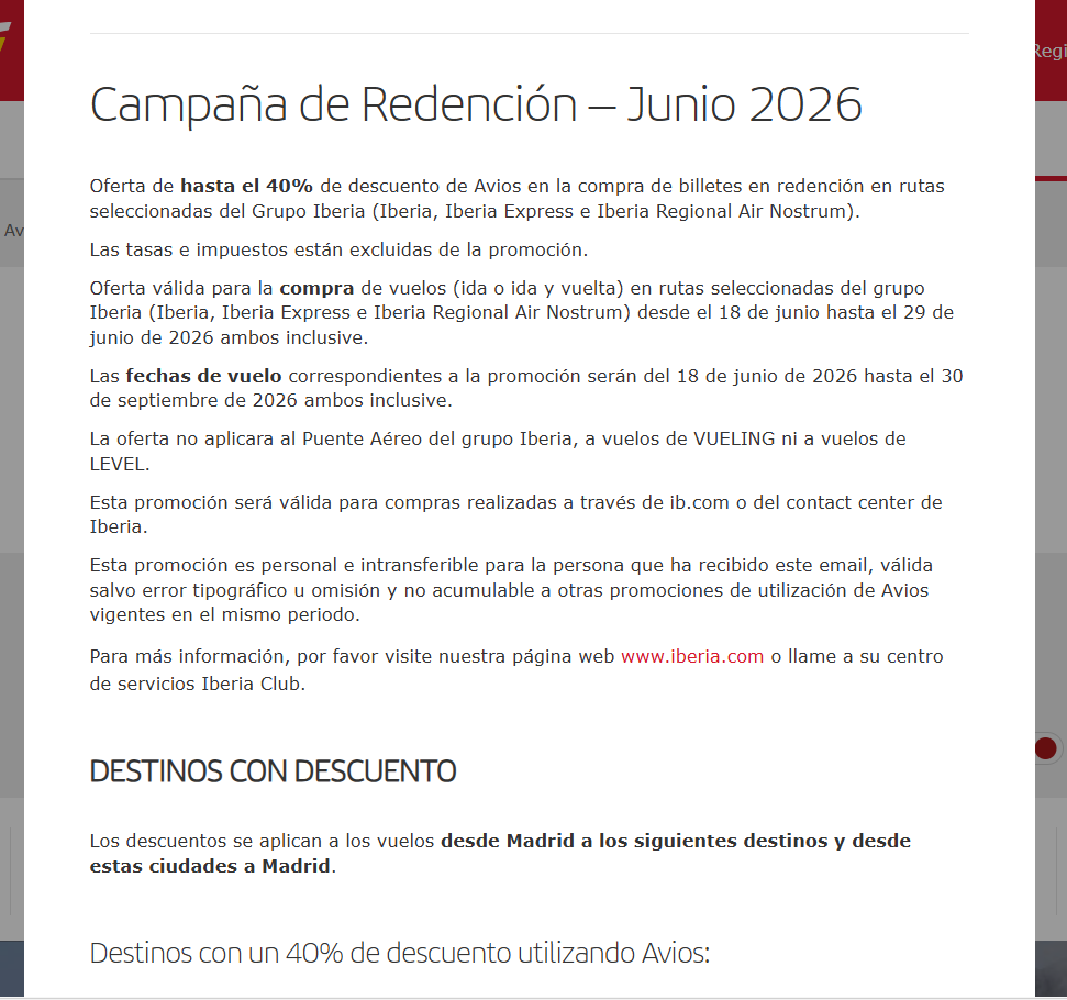 Iberia promocion de avios descuento 40% nueva york boston washington 