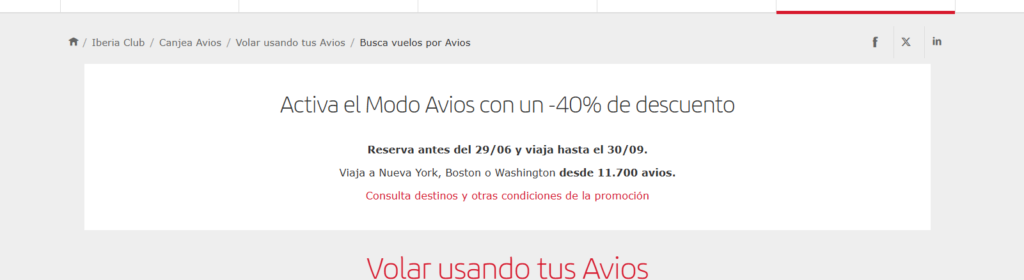 Iberia promocion avios descuento 40%