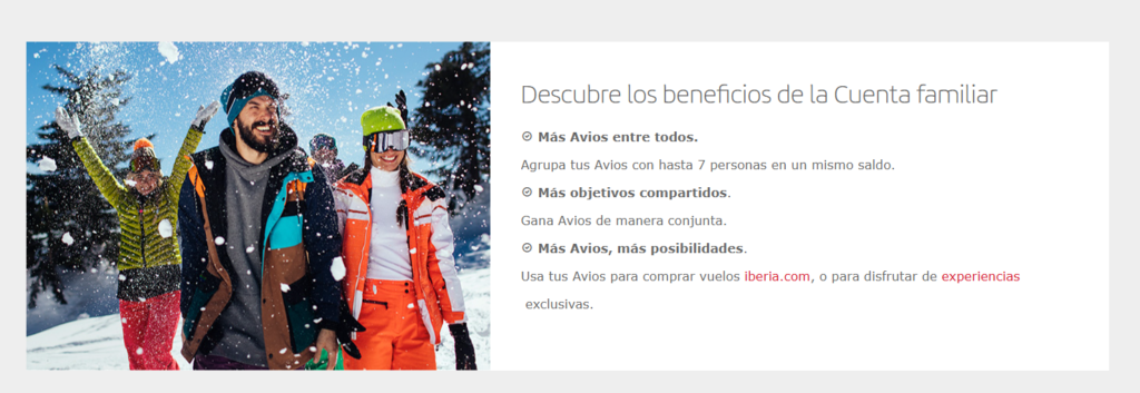 Iberia cuenta familiar Avios hasta 7 personas 
