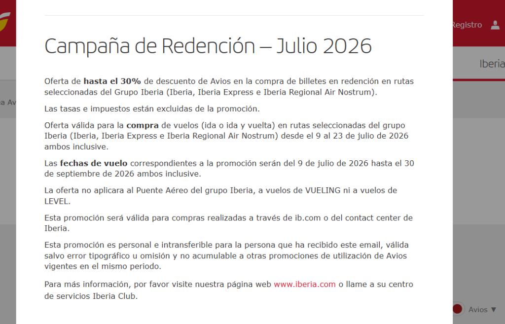 Iberia descuento avios 2026