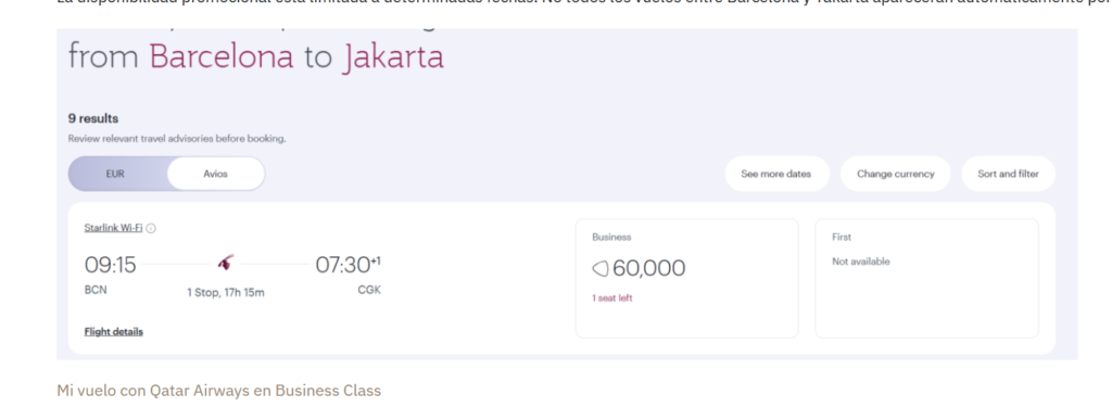 Qatar airways barcelona - jakarta business class